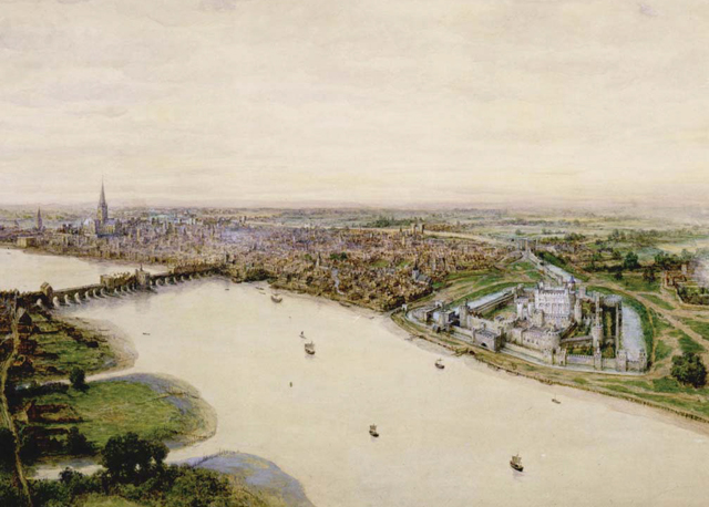 The Thames, old London Bridge, the Tower of London