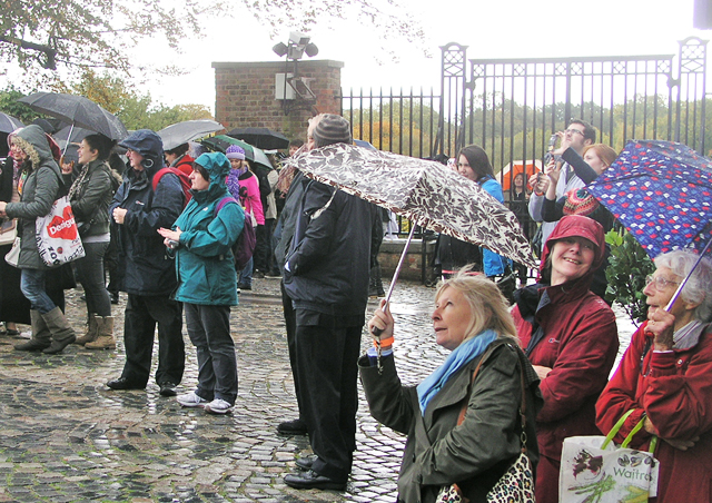 Waiting in the rain for the Time Ball to drop as it does daily at 1pm.